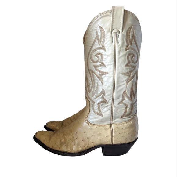 Vintage Nocona Cream Full Quill Ostrich Leather Cowboy Western Boots Mens Size 8 main image 4